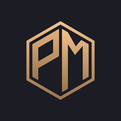 Elegant Hexagon Letter PM Logo Design. Initial Luxurious PM Logo Template