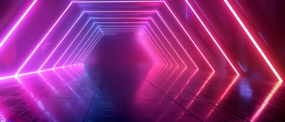 An abstract background, glowing lines, neon lights, a square corner, an arch, ultraviolet, infrared, spectrum vibrant colors, and a laser show are just some of the components of this 3D render
