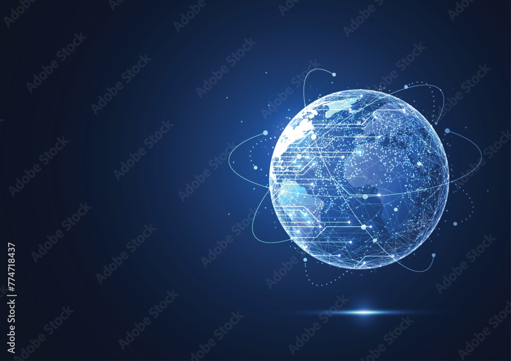 Poster global network connection with graph in futuristic concept for financial. world map point and global