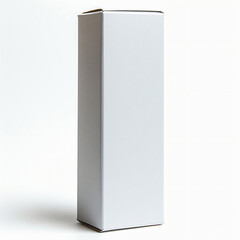 PRODUCT PHOTOGRAPHY OF a tall and thin box for product, on the cover of the box there is just white color. Front View. Straight shot. white background