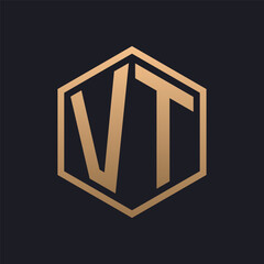 Elegant Hexagon Letter VT Logo Design. Initial Luxurious VT Logo Template