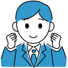 Obraz premium ガッツポーズをするスーツ姿の若い男性