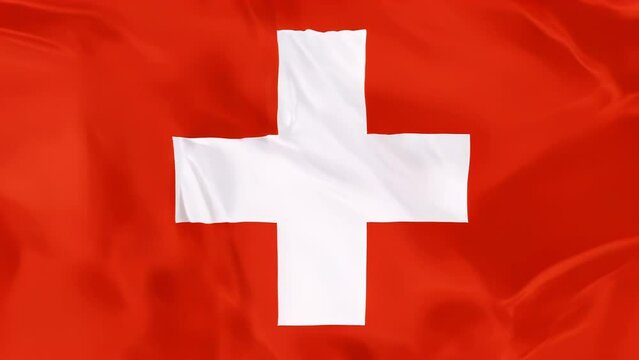 High-quality image of the swiss flag with its distinctive white cross rippling in the breeze. 3D illustration