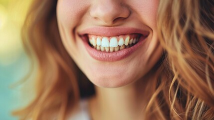 Obraz premium Beautiful female smile after teeth whitening procedure. Dental care. Dentistry concept