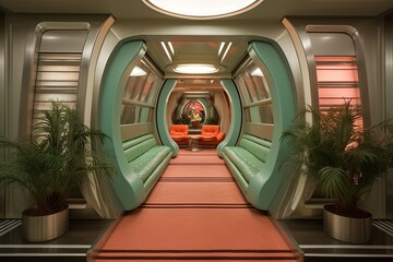 Fototapeta premium Automatic Sliding Doors: Retro-Futuristic Hallway Inspirations for Contemporary Convenience