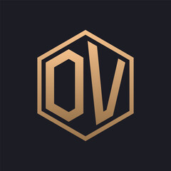 Elegant Hexagon Letter OV Logo Design. Initial Luxurious OV Logo Template