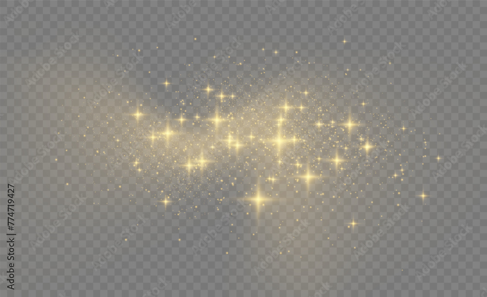 Wall mural sparkling magic dust particles.yellow dust yellow sparks and golden stars shine with special light.c