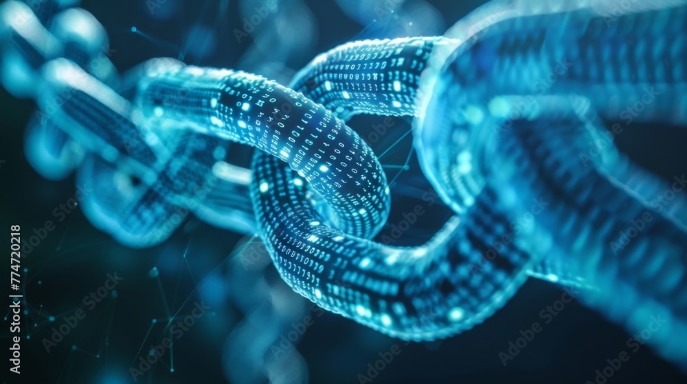 Poster digital blockchain concept illustrating data security at night