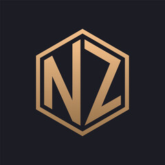 Elegant Hexagon Letter NZ Logo Design. Initial Luxurious NZ Logo Template