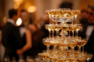 Elegant Champagne Tower at Upscale Event or Party