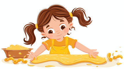Obraz na płótnie Canvas Cartoon little girl stretching the dough Flat vector