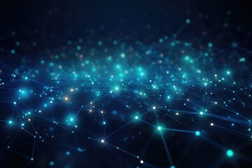 Obraz premium Technology grid, connection line, technology background design . Abstract technology background with connecting dots and lines, Ai generated