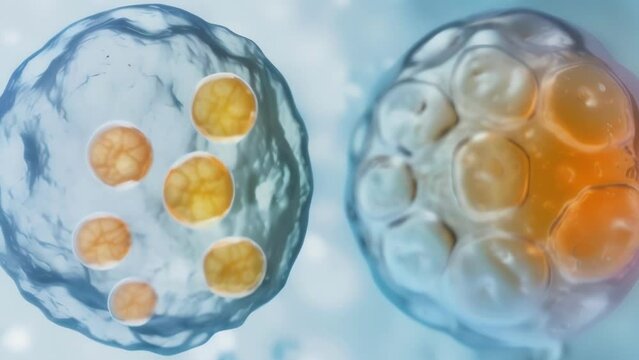 A sidebyside comparison of a healthy fertilized egg cell and an unfertilized egg cell with noticeable differences in color and structure. . AI generation.