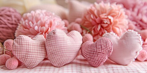 Pink Heart-Shaped Pillows and Flowers A Cute and Cozy Valentine's Day Decoration Generative AI