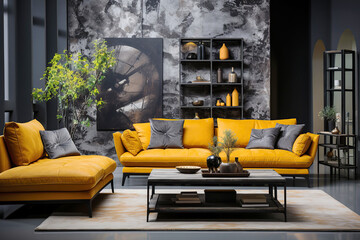 Industrial loft interior design of modern living room, home.