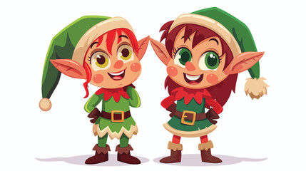 Cartoon of a happy Christmas elf couple Flat vector