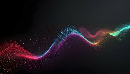 Futuristic dots pattern on dark background. Colored music wave. Big data. Technology or Science...