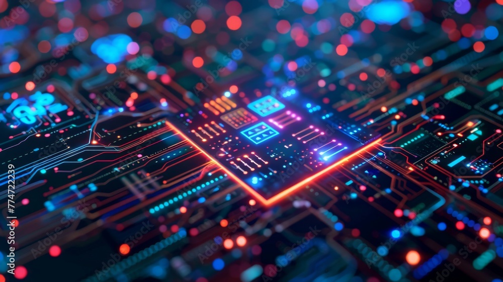 Aufkleber colorful lights illuminating computer circuit board
