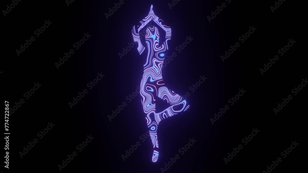 Poster 4k video animation of beautiful texture or pattern formation on the yoga human body shape, isolated 