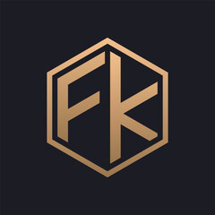 Elegant Hexagon Letter FK Logo Design. Initial Luxurious FK Logo Template
