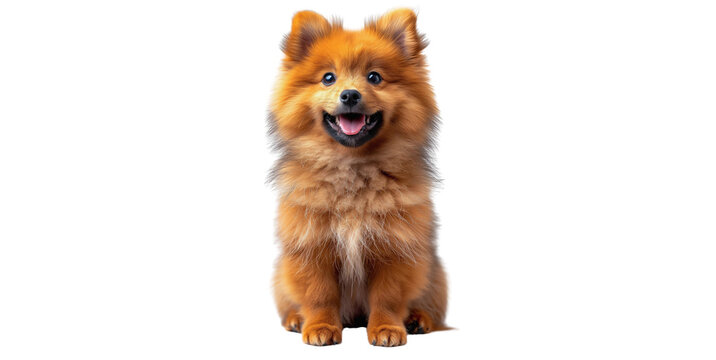 Pomeranian dog breed centered on a white background. Image generated by AI