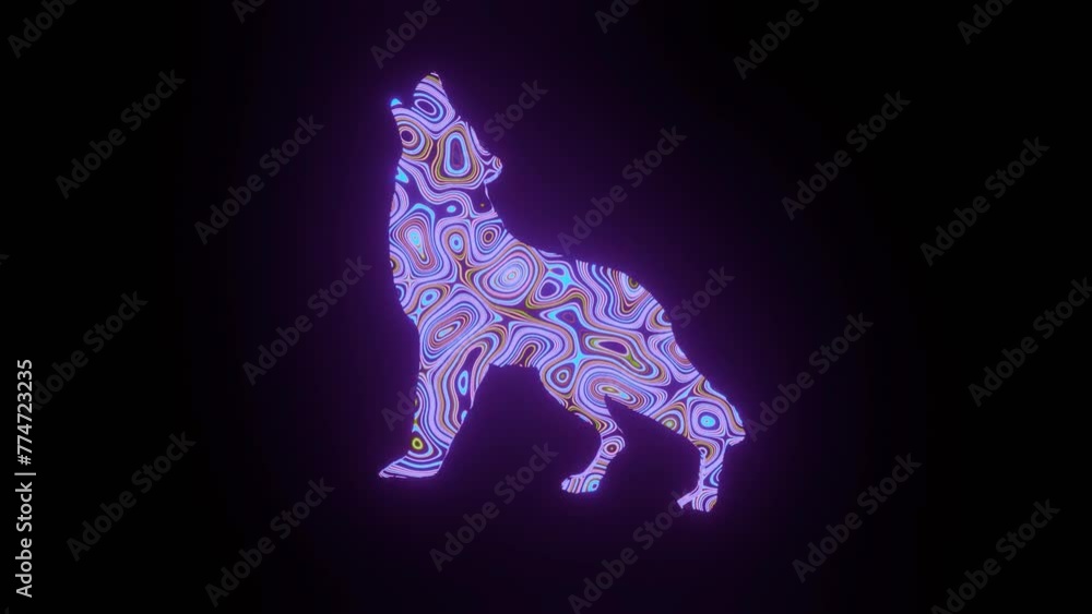 Poster 4k video animation of beautiful green texture or pattern formation on the wolf body shape, isolated 