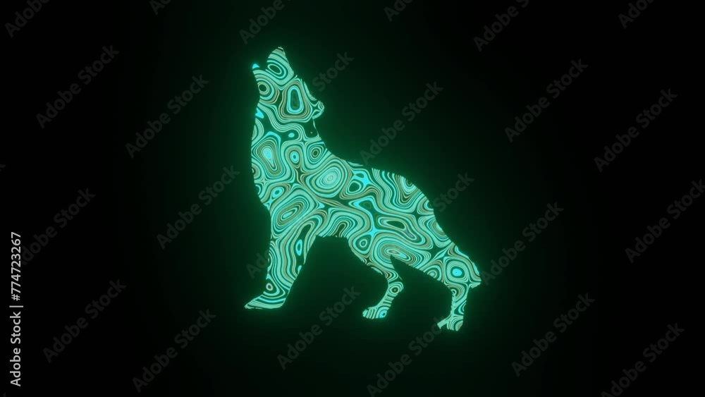 Aufkleber 4k video animation of beautiful green texture or pattern formation on the wolf body shape, isolated 