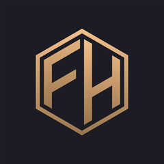Elegant Hexagon Letter FH Logo Design. Initial Luxurious FH Logo Template