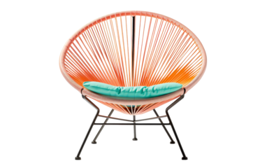 A chair adorned with a vibrant blue cushion