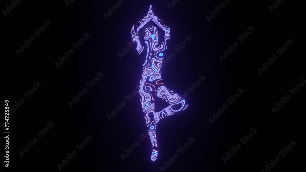 Poster 4k video animation of beautiful texture or pattern formation on the yoga human body shape, isolated 