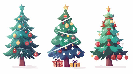 Decorated new year tree modern cartoon Christmas 