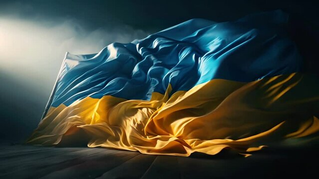 A powerful display of Ukraine's colors, the blue and yellow flag undulates with pride and history.