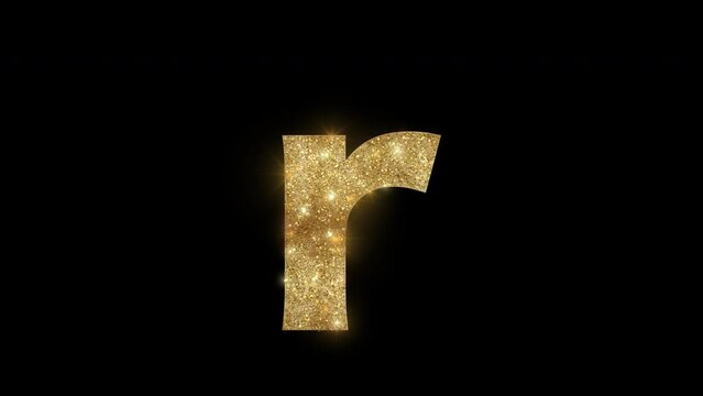 Sparkling golden small "r", alpha channel, transparent background