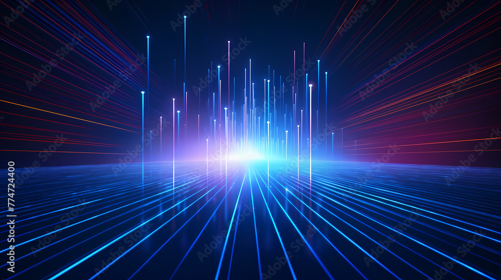 Poster lines extending forward and upwards, internet technology background