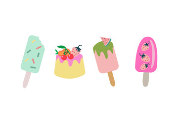 Vector ice cream pattern, vector seamless summer pattern, sweet desserts, ice cream, ice cream pattern flat illustration