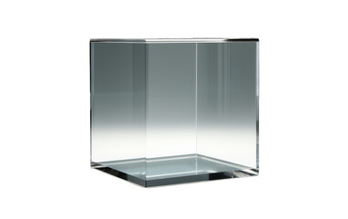 A glass box stands against a white backdrop, creating a sense of ethereal containment