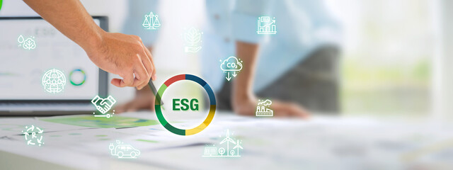 close up  team brainstorming on ESG sustainble business  (environment,social,governance)  for sdgs...