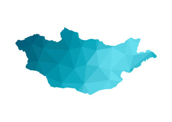 Vector illustration with simplified blue silhouette of Mongolia map. Polygonal triangular style. White background.