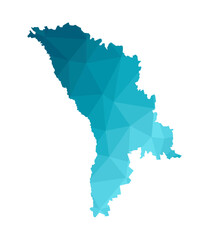 Vector illustration with simplified blue silhouette of Moldova map. Polygonal triangular style. White background.