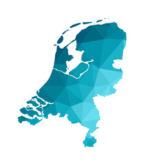 Vector illustration with simplified blue silhouette of Netherlands map. Polygonal triangular style. White background.