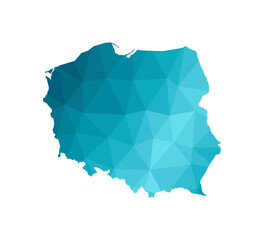 Vector illustration with simplified blue silhouette of Poland map. Polygonal triangular style. White background.