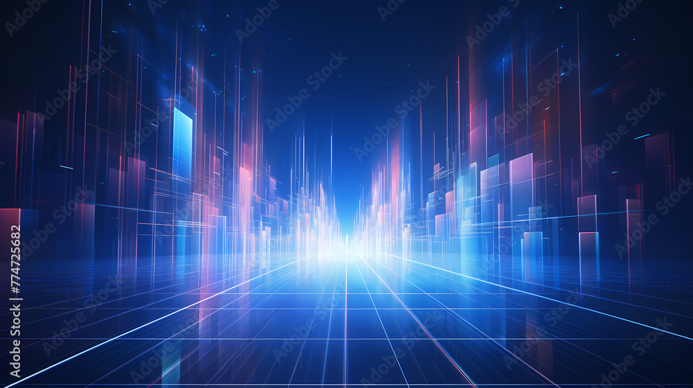 Poster lines extending forward and upwards, internet technology background