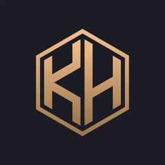 Elegant Hexagon Letter KH Logo Design. Initial Luxurious KH Logo Template