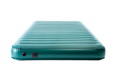 Inflatable mattress in calming white hue, resting on a pure white background