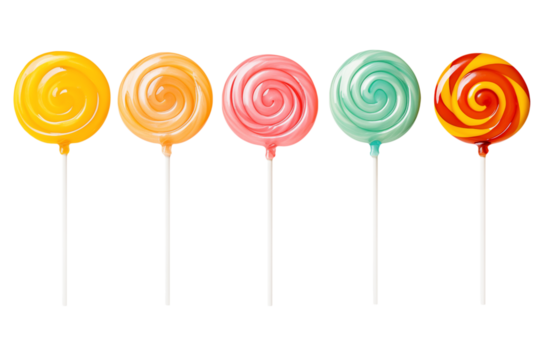 Set of lollipops on a stick isolated on a transparent background.