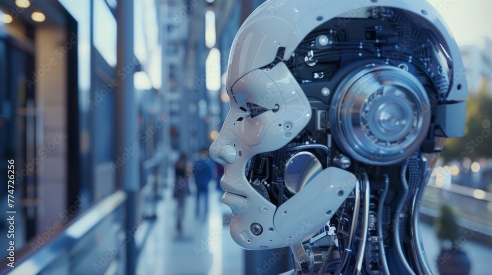 Aufkleber Robot Standing in Front of Building