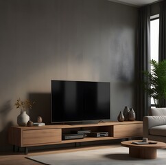 "Default TV on Cabinet in Modern Living Room on Transparent Background"






