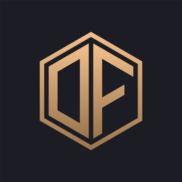 Elegant Hexagon Letter DF Logo Design. Initial Luxurious DF Logo Template