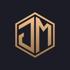 Elegant Hexagon Letter JM Logo Design. Initial Luxurious JM Logo Template