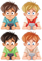 Two boys focused on playing with handheld devices